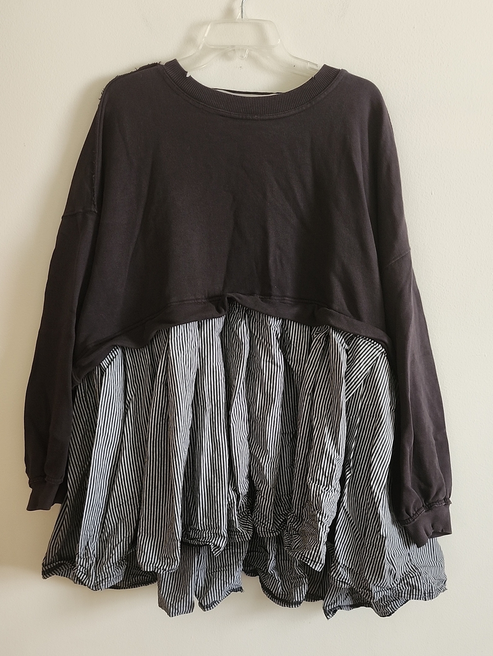 Free People Eleanor Dress Black Layered Look Mini Dress Striped Skirt
